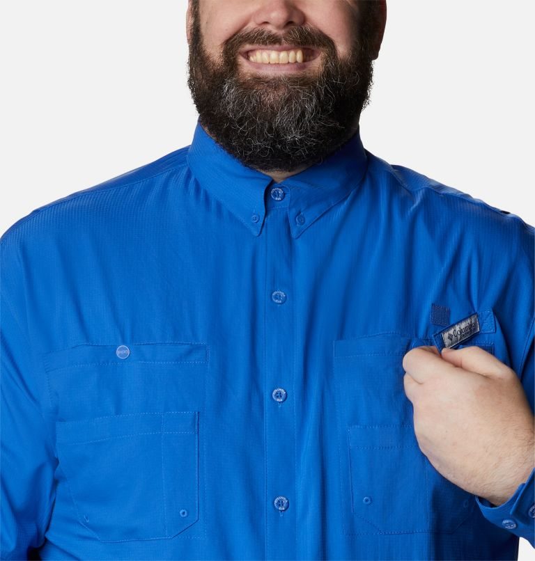 Men's Columbia PFG Tamiami II Long Sleeve Shirts Blue | Plus Size CA-R5C4A